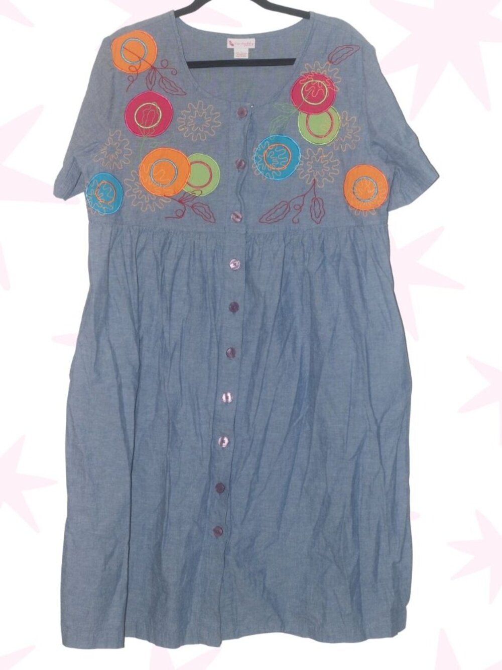 Go Softly Patio 100% cotton button down house dress L